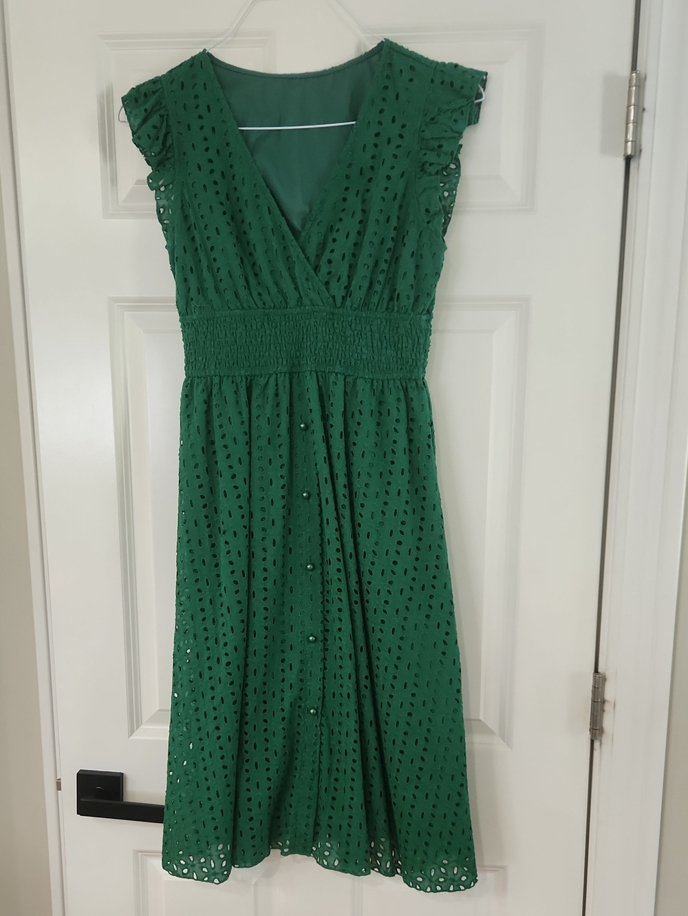 SHEIN Emerald Eyelet V-Neck Midi Dress